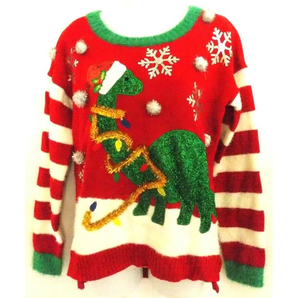 33 Degress Green Dinosaur Red Ugly Christmas Sweater Choice Size Mens Unisex - Picture 1 of 3